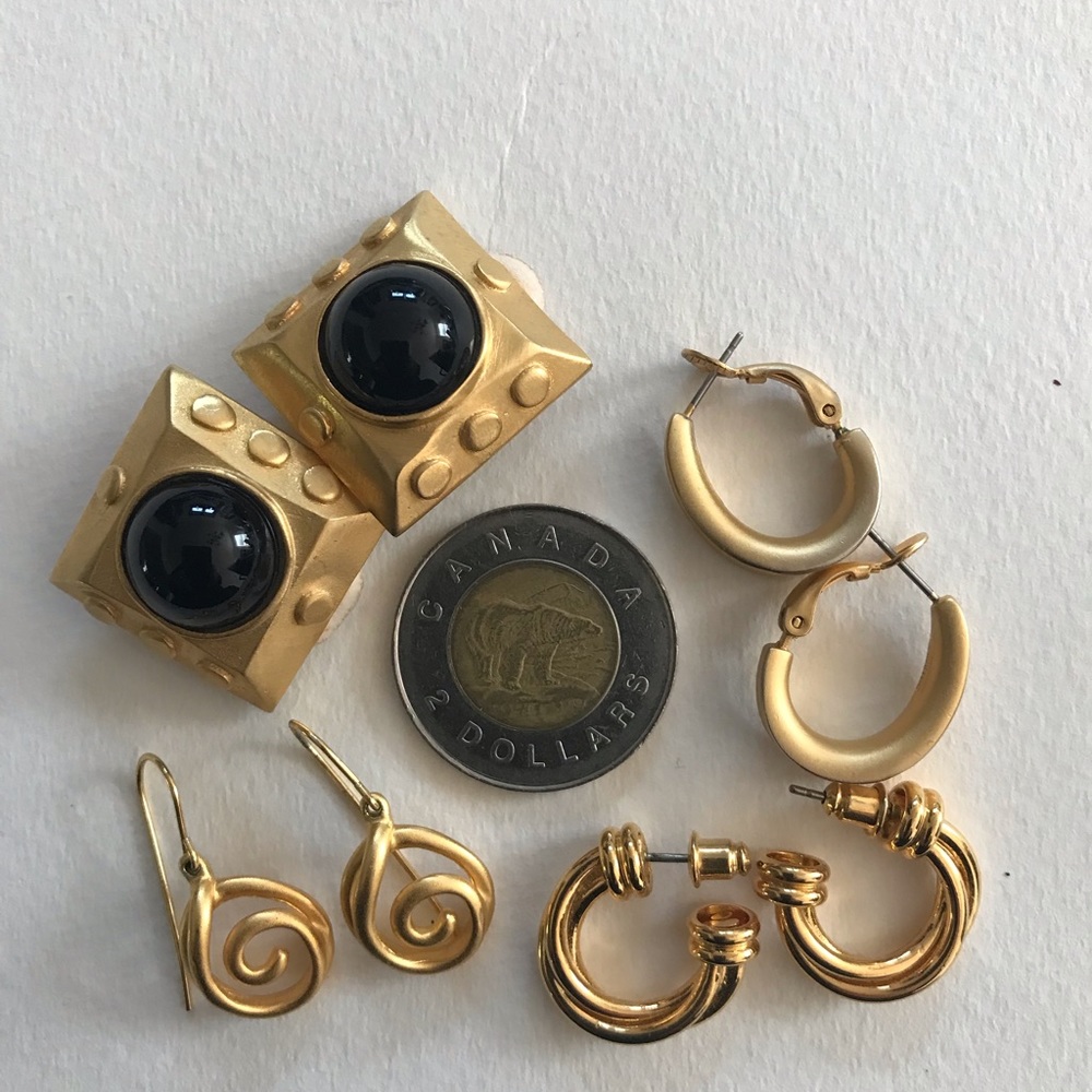 Vintage Gold Coloured Earring Lot - 3 pierced, 1 clip on